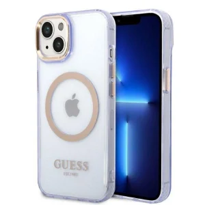 Guess iPhone 14 6.1" purple/purple hard case Gold Outline Translucent MagSafe