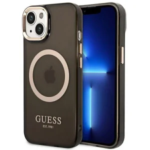 Guess iPhone 14 Plus 6.7″ black/black hard case Gold Outline Translucent MagSafe