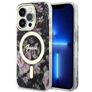 Guess iPhone 14 Pro 6.1″ black/black hardcase Flower MagSafe