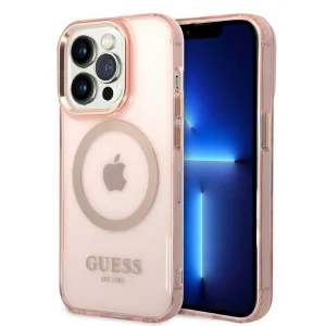 Guess iPhone 14 Pro 6.1" pink/pink hard case Gold Outline Translucent MagSafe