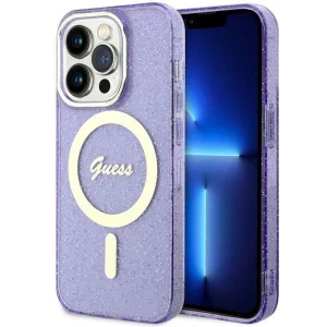 Guess iPhone 14 Pro 6.1″ purple/purple hardcase Glitter Gold MagSafe