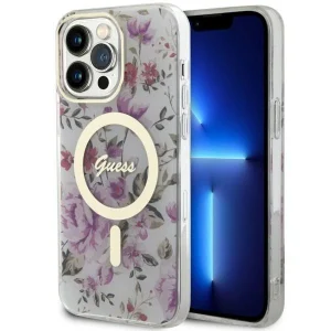 Guess iPhone 14 Pro 6.1″ transparent hardcase Flower MagSafe