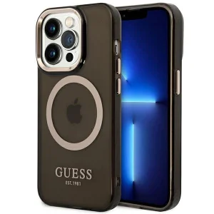 Guess iPhone 14 Pro Max 6.7″ black/black hard case Gold Outline Translucent MagSafe