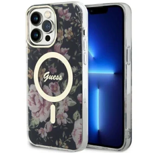 Guess iPhone 14 Pro Max 6.7" black/black hardcase Flower MagSafe