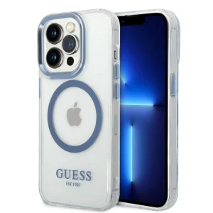 Guess iPhone 14 Pro Max 6.7" blue/blue hard case Metal Outline Magsafe