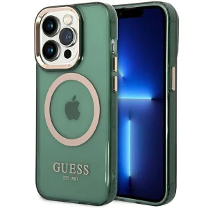 Guess iPhone 14 Pro Max 6.7″ green/khaki hard case Gold Outline Translucent MagSafe