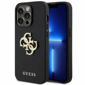 Guess iPhone 15 Pro 6.1" black/black hardcase Leather Perforated 4G Glitter Logo