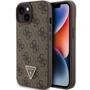 Guess Leather 4G Triangle Strass case for iPhone 15 – brown