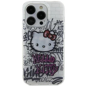 Hello Kitty IML Kitty On Bricks Graffiti case for iPhone 15 – white