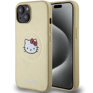 Hello Kitty Leather Kitty Head MagSafe case for iPhone 15 – gold