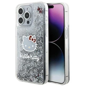 Hello Kitty Liquid Glitter Charms Kitty Head case for iPhone 15 Pro Max – silver