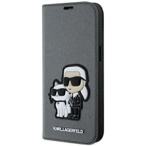 Karl Lagerfeld iPhone 14 6.1" bookcase silver/silver Saffiano Karl & Choupette