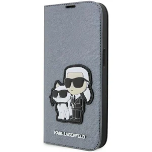 Karl Lagerfeld iPhone 14 Pro 6.1″ bookcase silver/silver Saffiano Karl & Choupette