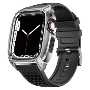 Kingxbar CYF148 2in1 Rugged Case for Apple Watch SE, 6, 5, 4  Stainless Steel with Strap Silver