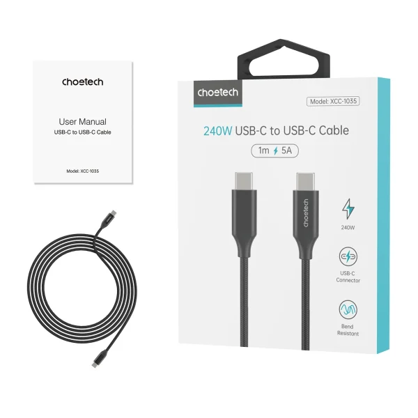 Choetech XCC-1035 USB-C - USB-C PD cable 240W 480Mb/s 1m - black