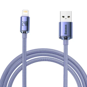 Baseus Crystal Shine Series cable USB cable for fast charging and data transfer USB Type A – Lightning 2.4A 2m purple