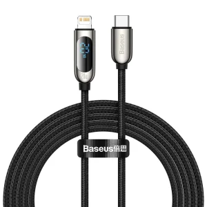 Baseus USB Type C – Lightning 20W fast charging data cable Power Delivery with display screen power meter 2m black