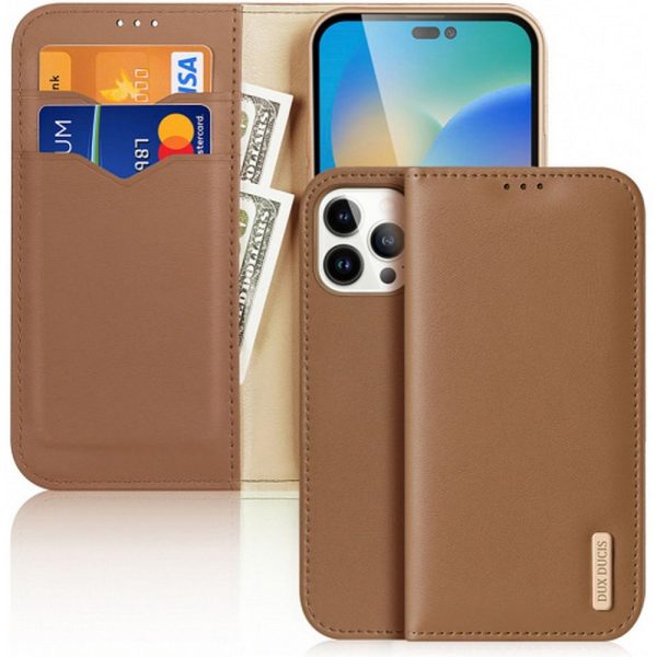 DUX DUCIS Hivo – Leather Wallet Case for Apple iPhone 15 Pro brown