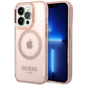 Guess iPhone 14 Pro Max 6.7" pink/pink hard case Gold Outline Translucent MagSafe