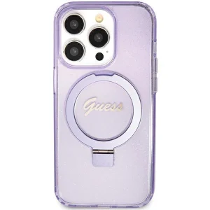 Guess Ring Stand Script Glitter MagSafe case for iPhone 11 / Xr – purple