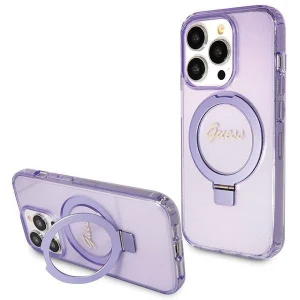 Guess Ring Stand Script Glitter MagSafe case for iPhone 13 Pro / 13 – purple