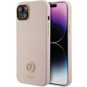 Guess Silicone Logo Strass 4G case for iPhone 15 – light pink