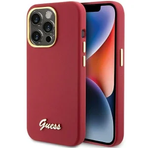 Guess Silicone Script Metal Logo & Frame case for iPhone 15 Pro Max – red