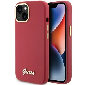 Guess Silicone Script Metal Logo & Frame case for iPhone 15 – red