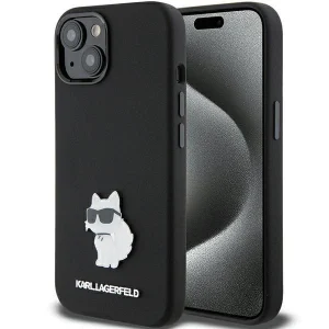 Karl Lagerfeld Silicone Choupette Metal Pin case for iPhone 15 – black