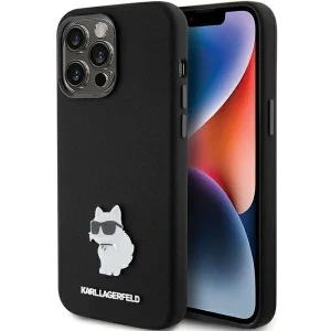 Karl Lagerfeld Silicone Choupette Metal Pin case for iPhone 15 Pro Max – black