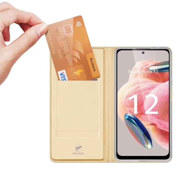 Dux Ducis Skin Pro Case For Xiaomi Redmi Note 12 Cover Flip Card Wallet Stand Gold