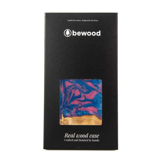 Bewood Unique Vegas wood and resin case for iPhone 14 Pro - pink and blue