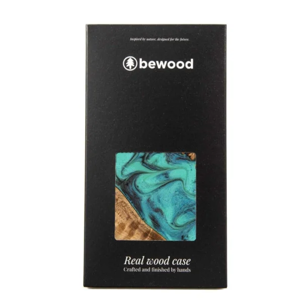 Bewood Unique Turquoise iPhone 14 Pro Wood and Resin Case - Turquoise Black