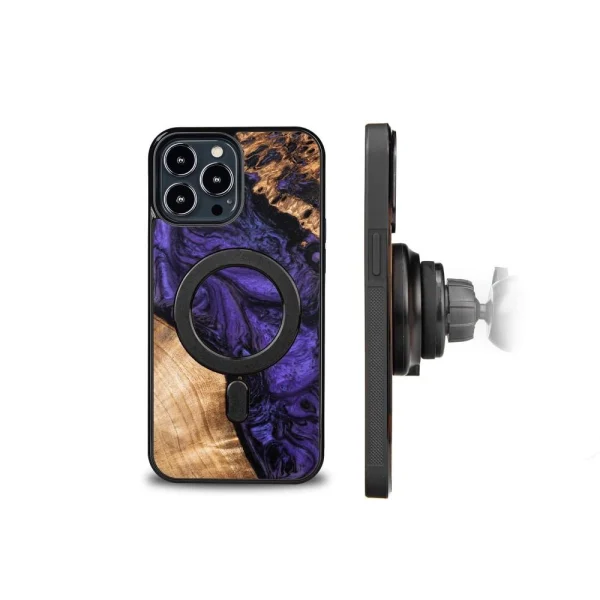 Wood and Resin Case for iPhone 13 Pro Max MagSafe Bewood Unique Violet - Purple and Black