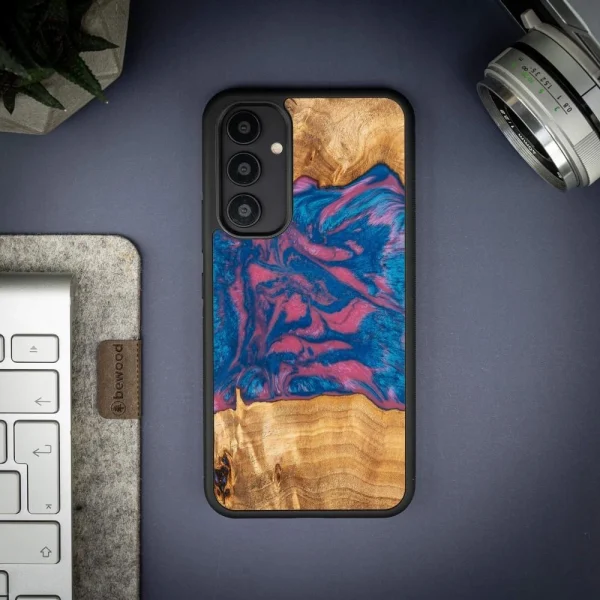 Wood and resin case for Samsung Galaxy A54 5G Bewood Unique Vegas - pink and blue