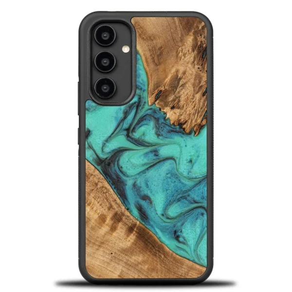 Wood and Resin Case for Samsung Galaxy A54 5G Bewood Unique Turquoise - Turquoise Black