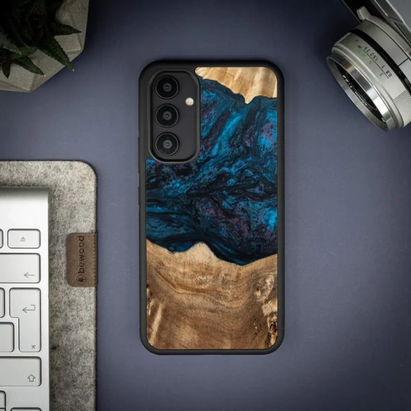 Wood and resin case for Samsung Galaxy A54 5G Bewood Unique Neptune - navy blue and black