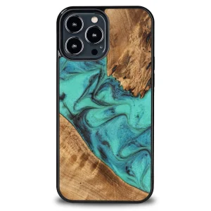 Bewood Unique Turquoise iPhone 13 Pro Max Wood and Resin Case – Turquoise Black