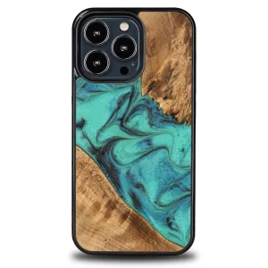 Bewood Unique Turquoise iPhone 13 Pro Wood and Resin Case – Turquoise Black