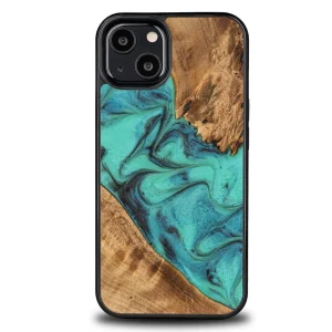 Bewood Unique Turquoise iPhone 13 Wood and Resin Case – Turquoise Black