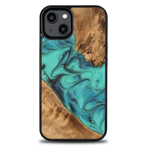 Bewood Unique Turquoise iPhone 14 Wood and Resin Case – Turquoise Black