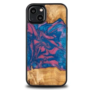 Bewood Unique Vegas wood and resin case for iPhone 13 – pink and blue