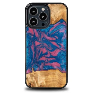 Bewood Unique Vegas wood and resin case for iPhone 13 Pro – pink and blue