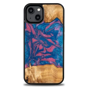 Bewood Unique Vegas wood and resin case for iPhone 14 – pink and blue