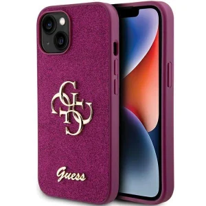 Guess Glitter Script Big 4G case for iPhone 15 – purple