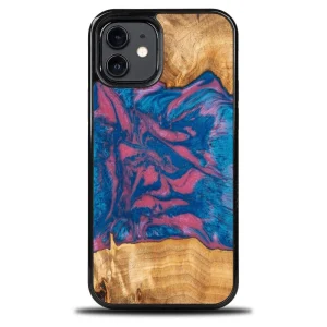 Wood and Resin Case for iPhone 12/12 Pro Bewood Unique Vegas – Pink and Blue