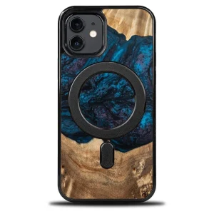 Wood and Resin Case for iPhone 12/12 Pro MagSafe Bewood Unique Neptune – Navy Blue & Black