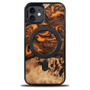 Wood and Resin Case for iPhone 12/12 Pro MagSafe Bewood Unique Orange – Orange Black