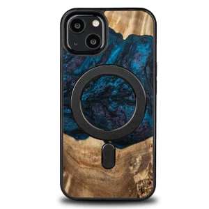 Wood and Resin Case for iPhone 13 MagSafe Bewood Unique Neptune – Navy and Black