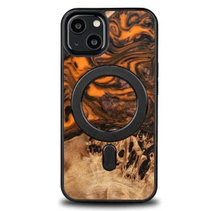 Wood and Resin Case for iPhone 13 MagSafe Bewood Unique Orange – Orange and Black